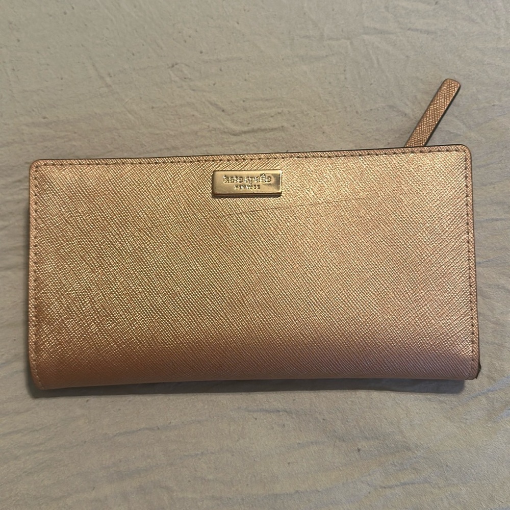 KATE SPADE shiny pink leather long wallet, W7”x3.5”